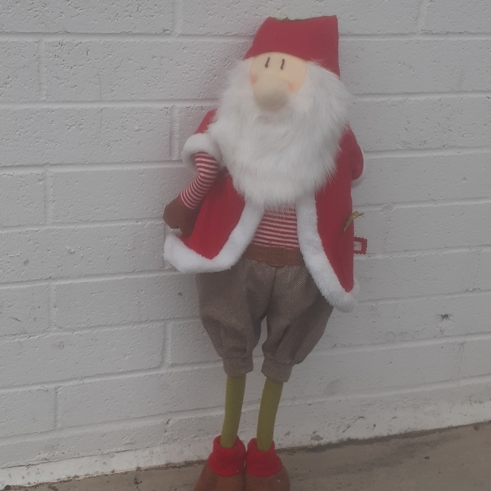 33" FOLK Art Santa Claus Doll red Hat coat pants Cloth & Wood legs Primitive - Picture 1 of 8